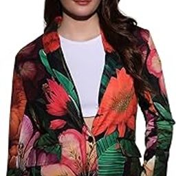 Floral Print Multicolor Women's Coat - Polyester, Long Sleeves Coat (10540)-image-6