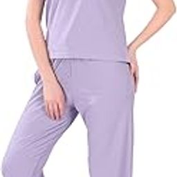 Round Neck Cotton Short Sleeve Nightsuit Set for Women | Pajama Set with Pockets | Stretchable Lounge Wear | Solid Lycra T-Shirt and Tracksuit | Pink-image-70