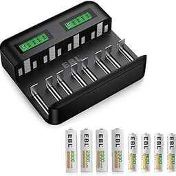 EBL 8-Bay LCD Universal Battery Charger with 4×AA (2300mAh) & 4×AAA (800mAh) Ni-MH Batteries – Fast Charging for AA, AAA, C, D Rechargeable Batteries | Type-C Input, USB Output, Smart LCD Display-18
