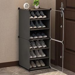 Zemic Shoe Rack DIY Portable Shoe Rack Organizer/Multi-Purpose Shelf Storage Cabinet Stand Expandable for Heels, Boots, Slippers Plastic Portable and Folding Shoe Rack (6-Shelf, Grey)-image-28