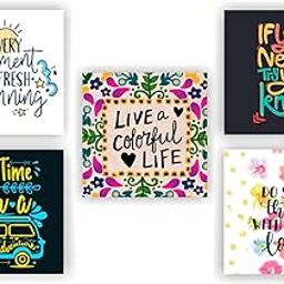 Photojaanic Set of 5 magnets for fridge Size 2.3"X2.3" Multicolor with unique quotes Matte Finish, Design great for magnet refrigerator, white boards-image-29