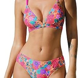 Women's Neon Trimmed Triangle High Cut Adjustable Straps Bikini Sets-image-49