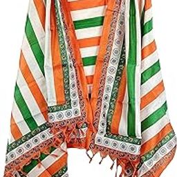 Indian Scarves Women's Tricolour Printed Khadi Cotton Silk Dupatta with Tassels Size W 115 Cm X L 230 Cm-picture-4