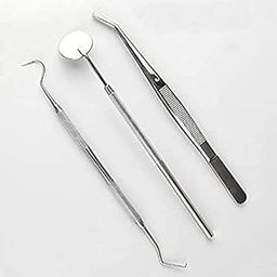 GOLDFINCH™- Dental Pmt Set of 3 Pcs |Mirror With Handle, Tweezer, Probe Double Ended|-10