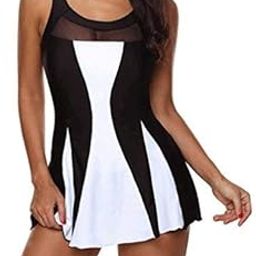 One Piece Swimdress for Women Tummy Control Swim Dress Slimming Skirt Bathing Suits Swimwear Swimsuits Dress Black White 2XL (US 14-16)-image-57