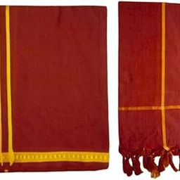 Mens Cotton Color Dhoti |Multicolor| Single Dhoti with Towel (Pack of 1)| Lungi| Vesti| Kaili| Pancha| Pooja/Temple Wear| Combo – 2.0 Mtrs (KAAVI (DARK))-16