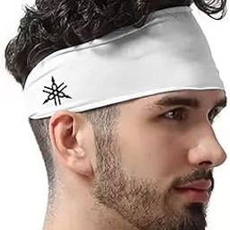 Unisex Printed Headband Men Women Gym Workout Lightweight Cycling Yoga Sports Sweatband (White, Black)-5
