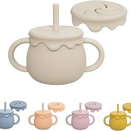 Mom's Aura 2-in-1 Silicone Baby Cups with Straw and Lid for Snacks, 8.5 oz Spill-Proof Sippy Cups, Training Cup for Toddlers Ages (Lavender)-image-95