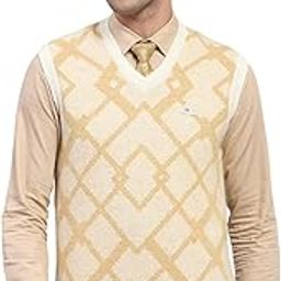 Mens Orange Self Design V Neck Sleeveless Sweater-image-68