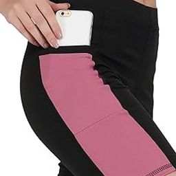 Women's High Waist Athletic Shorts, Black and Pink, Compression Fit with Phone Pocket, Training and Cycling Activewear-picture-8