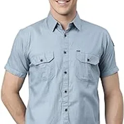 majestic man Double Pocket Cotton Shirt | Casual | Plain | Short Sleeve - Slim Fit Shirt for Men-picture-10