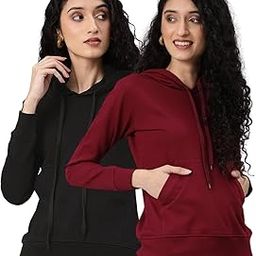 Cotton Fleece Regular Fit Full Sleeves Solid Color Hooded Sweatshirt Hoodie for Women & Girls (Pack of 2 Combo)-image-35