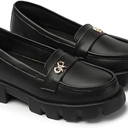 Women Chunky Loafer Moccasins Casual Chunky Sole Matte Finish Pull on Bow Shoes for Women-image-13