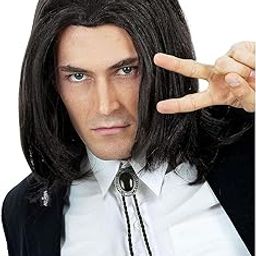 Assassin Wick Wig Hitman Wig Black Keanu Wig 90s Mens Costume - Hitman Black Wig Vincent Vega Wig Hairstyle Can Tie into Ponytail, Black Color (Black) + 02 Wig Cap Free-image-39