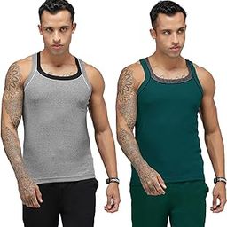 Men's Cotton Solid Multicolor Square Neck Sleeveless Gym Vest - Pack of 2 (888)-image-6