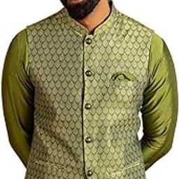 Men's Nehru Jacket, Black Jacquard, Floral Regular Fit Mandarin Collar Sleeveless-picture-25