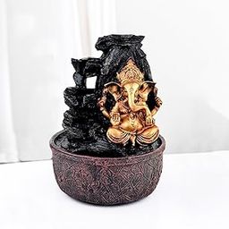 BIANCO Lord Ganesha Waterfall Fountain with LED Lights & Adjustable Water Flow 25Cm | Stress Relief & Positive Energy Décor | Polyresin Tabletop Fountain for Pooja Room, Meditation Home & Office Décor-10