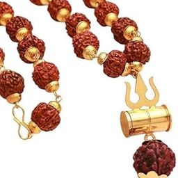Gold Plated Rudraksha Trishool Pendant Necklace for Men & Women | Spiritual Religious Jewelry for Meditation & Protection | Certificate of Authenticity-image-62