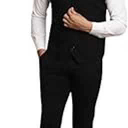 Men's Black Merino Texture Medium Nehru Sleeveless Jacket With Patch Pocket-18