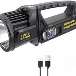 Prakal 1000000 Lumens Spotlight, 9 Modes Rechargeable Led Spotlight Flashlight with 350° Rotate Head, Super Bright Spot Lights Outdoor Handheld, Waterproof Solar Flashlight for Emergencies.(EW-01)-20