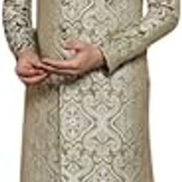 Men's Indo-Western Sherwani Dhoti Set, Olive Silk Blend, Jacquard Mandarin Collar Regular Fit Long Sleeves-image-54