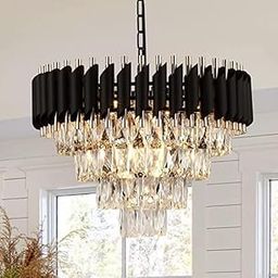Bemisall Black Golden Italian K9 Crystal Pendant Ceiling Metal Chandelie, Chandelier for Living Room Jhumar for Home Chandelier Light, Black Gold, Round (400) mm-image-90
