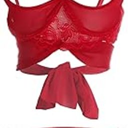 Women's Lace Criss Cross Side Strips Bra and Panty Lingerie Set Free Size Red-image-29