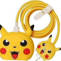 Protective Case Cover 4in1 Compatible with Apple 20W/18W iPhone USB-C Power Adapter Charger Protection Case with Wire Saver, 3D Cartoon Character Case 360 Degree Protection Cover(Pikachu)-picture-30