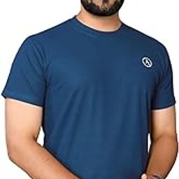 KASHVI Men's Solid Round Neck Lycra Black T-Shirt-image-7
