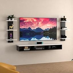 Work Wall Mount Tv Entertainment Unit/with Set Top Box Stand and Wall Shelf,Living Room 32 INCH TV Engineered Wood (32 INCH TV) (White Black)-picture-23
