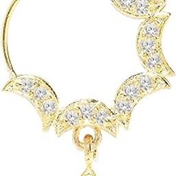 AMERICAN Diamond Special Chained Gold-plated Plated Alloy Nose Ring Pin Nathiya for women girls-image-97