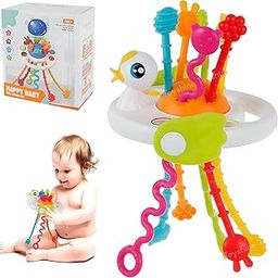 Toyshine Cute Duck Shaped Pull String Activity Montessori Toy for Baby Teething Play Adventure, Fine Motor Skills Development Food Grade Silicone Pull Toys Travel-Friendly Perfect for 6+ Months-21
