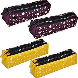 homestic Pencil Pouch | Rexine Stationary Pouch | Pencil Utility Pouch | School Pencil Case for Kids | Pen-Pencil Box for Kids | 2 Zipper Pencil Organizer | Star Pencil Pouch | Pack of 4 | Multi-picture-46