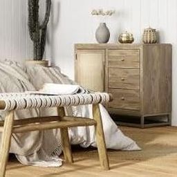 MANGO TRUNK Wooden 01 Door and 03 Drawer Cabinet | White WASH Finish | Cane Webbing | Hand-Made Handel | Brass KNOB | Gold Metal Stand | Storage Unit | Furniture for Home | 80X40X75 CMS-image-83