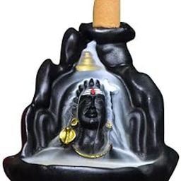 Samriidhhii Lord Shiva Backflow Incense Burner | Smoke Fountain Showpiece for Home Decor, Meditation & Yoga | Ceramic Shiv Idol with Cone Stand | Aromatherapy Smoke Diffuser with 10 Free Cones-0