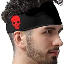 Men Women Skull Headband Unisex Gym Workout Sports etc (Black, red)-image-69