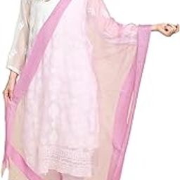 Women's Plain Mauve Organza Dupatta with Jute Border-8