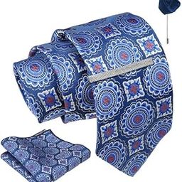 Geometric Tie For Men – Formal Ties Set With Pocket Square, Cufflink, Tie Clip & Flower Pin With Gift Box For Mens (AXGM)-image-44