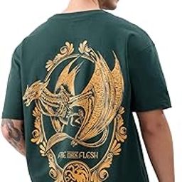 Official House of Dragon: Fire Made Flesh Men and Boys Short Sleeves Round Neck Green Graphic Printed Cotton Oversized T-Shirts-image-98
