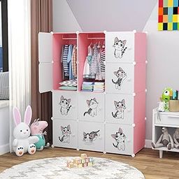 Sunderlook Plastic Wardrobe for Kids Clothes – 12 Door Collapsible Wardrobe, DIY Foldable Baby Almirah for Clothes, Heavy Duty Freestanding Storage Baby Cupboard for Kids (Pink KTP1, 12 Door)-13