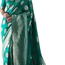 Traditional Silk Banarasi Saree, Emerald Green with Silver Zari Floral Motifs-image-57