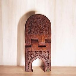 SacredFig Sheesham Wood Book Stand with Fine Floral Carving Design | Book Holder Rehal for Holy Books-image-81