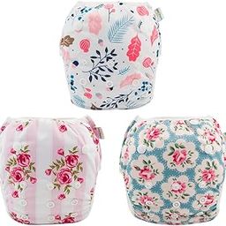 Babygoal Baby & Toddler Girl Swim Diapers, Reusable Adjustable Washable One Size Fits 6M-3T Gifts and Swimming Lessons 3 Pack 3ZSD01-IN-image-85