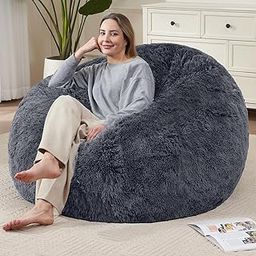 Bean Bag Cover(No Filler) Soft Faux Fur Stuffed Animal Bean Bag Storage, Fluffy Plush Bean Bag Chair Cover Washable, Comfy Bean Bag Chairs for Adults Kids Teens-image-21