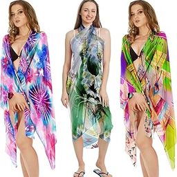 Women's Premium Beachwear Body Coverup Wrap Pareo Swimsuit, Pack of 3,Free Size (Multi Color 14) Multicolour-image-17