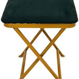 Iron & Cushion Seating Stool L x 12" W x 12' H x 15" Used for Living Room Bed Room Foldable Velvet Padded with Gold Metal Legs Outdoor Decor for Comfort & Softly Seating Stool (Green)-image-87