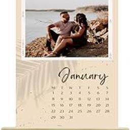 Riya'z Customised Beige Photo Desk Calendar 2025 8.5cm× 12.5cm, 6 Papers on Wooden Easel Stand, Personalised Couple Photo Gift-20