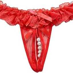 Women's Pearl Nylon and Lace G-String Thong Bikini/Panty Pack of 1 (Red) Free Size fit to All-image-42