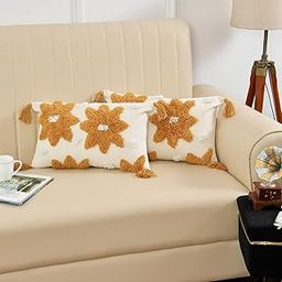 Eden Living Sofa Cushion Cover Cotton for Living Room Couch Soft Pillow Cover (12 * 20, Yellow Flower)-28