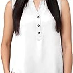 Women's Sleeveless V-Neck Button Top in Soft Crepe Fabric, Stylish and Versatile for Casual, Office Seasons and Easy to Style-image-46